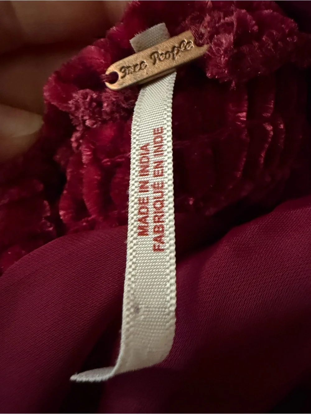 Free People Velvet Crop Top Burgundy Puff Sleeve Open Back Tie Women’s Small